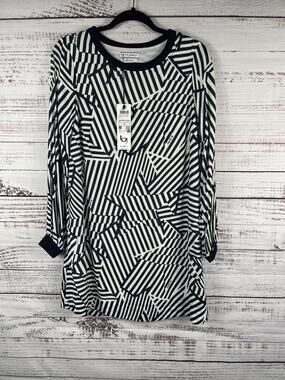 Byblos Dress SZ 38 US Small Black Star Print Geometric Long Sleeve Shift Italy